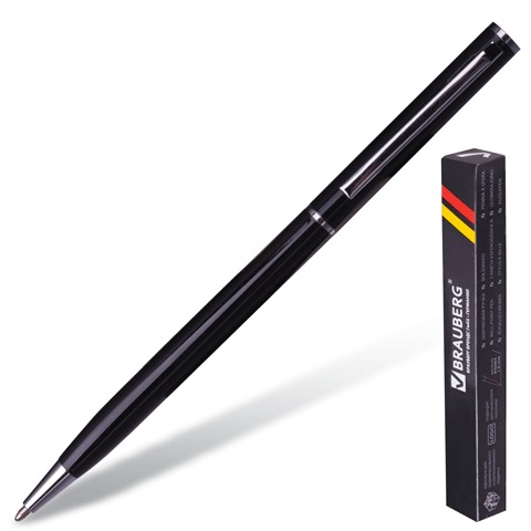 Ручка шариковая BRAUBERG бизнес-класса &quot;Delicate Black&quot;, корп.черн, серебр.детали, 141399, синяя