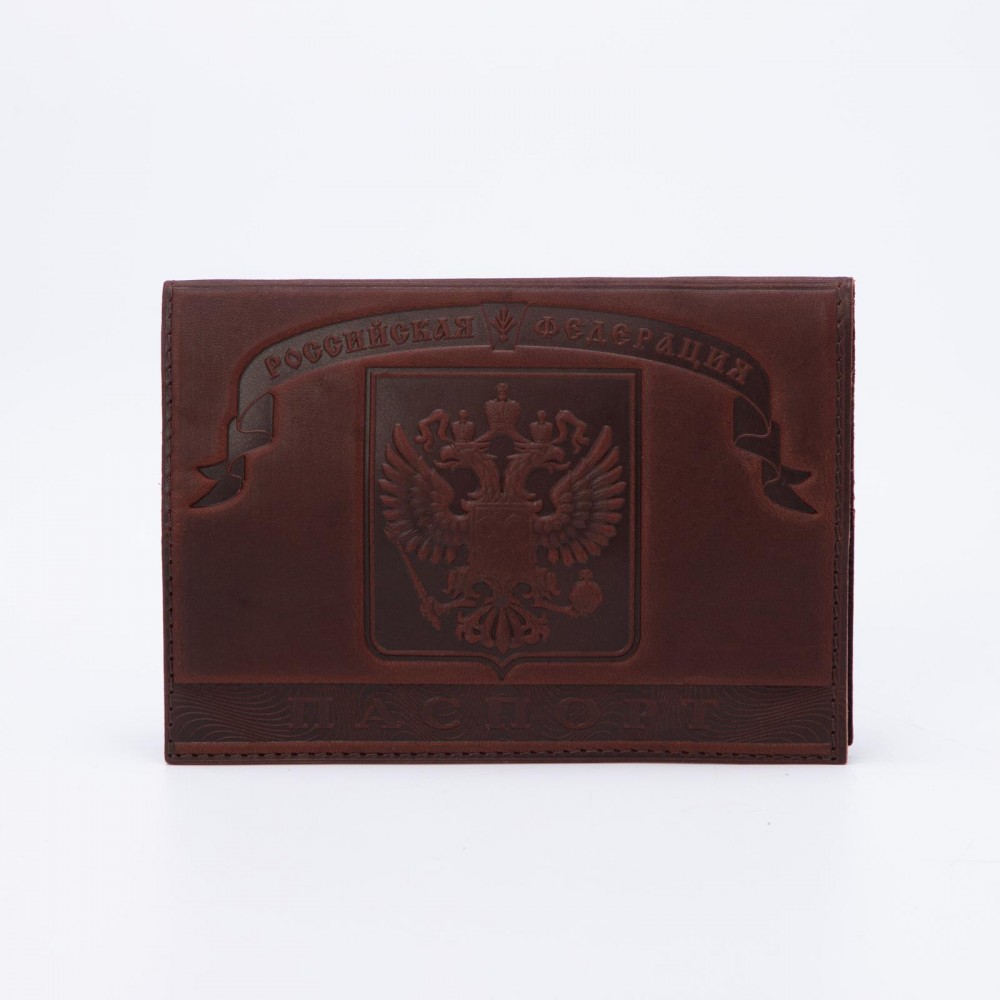 Обложка для паспорта, 9,5*0,3*13,5, конгрев герб+ кремль, коричевый  7336326