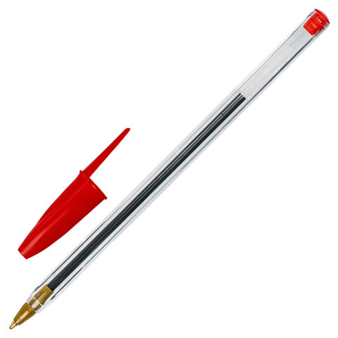 Ручка шариковая STAFF &quot;Basic BP-01&quot;, письмо 750 метров, КРАСНАЯ, длина корпуса 14 см, узел 1 мм, 143738