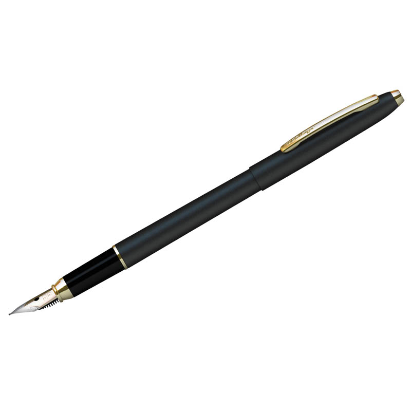 Ручка перьевая Berlingo &quot;Golden Prestige&quot; синяя, 0,8мм, корпус черный/золото, пластик. футляр, 209389