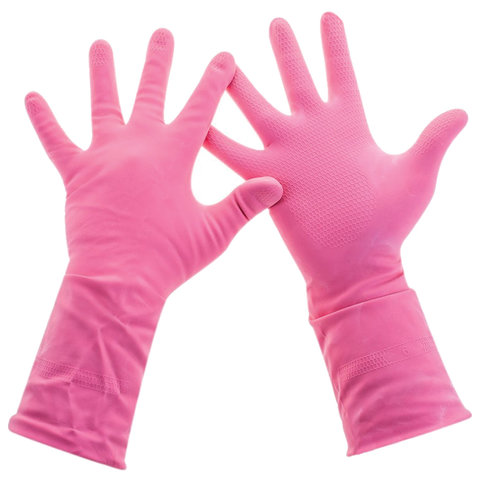 Перчатки хозяйственные латексные, хлопчатобумажное напыление, размер M (средний), розовые, PACLAN &quot;Practi Comfort&quot;, 407271  606354