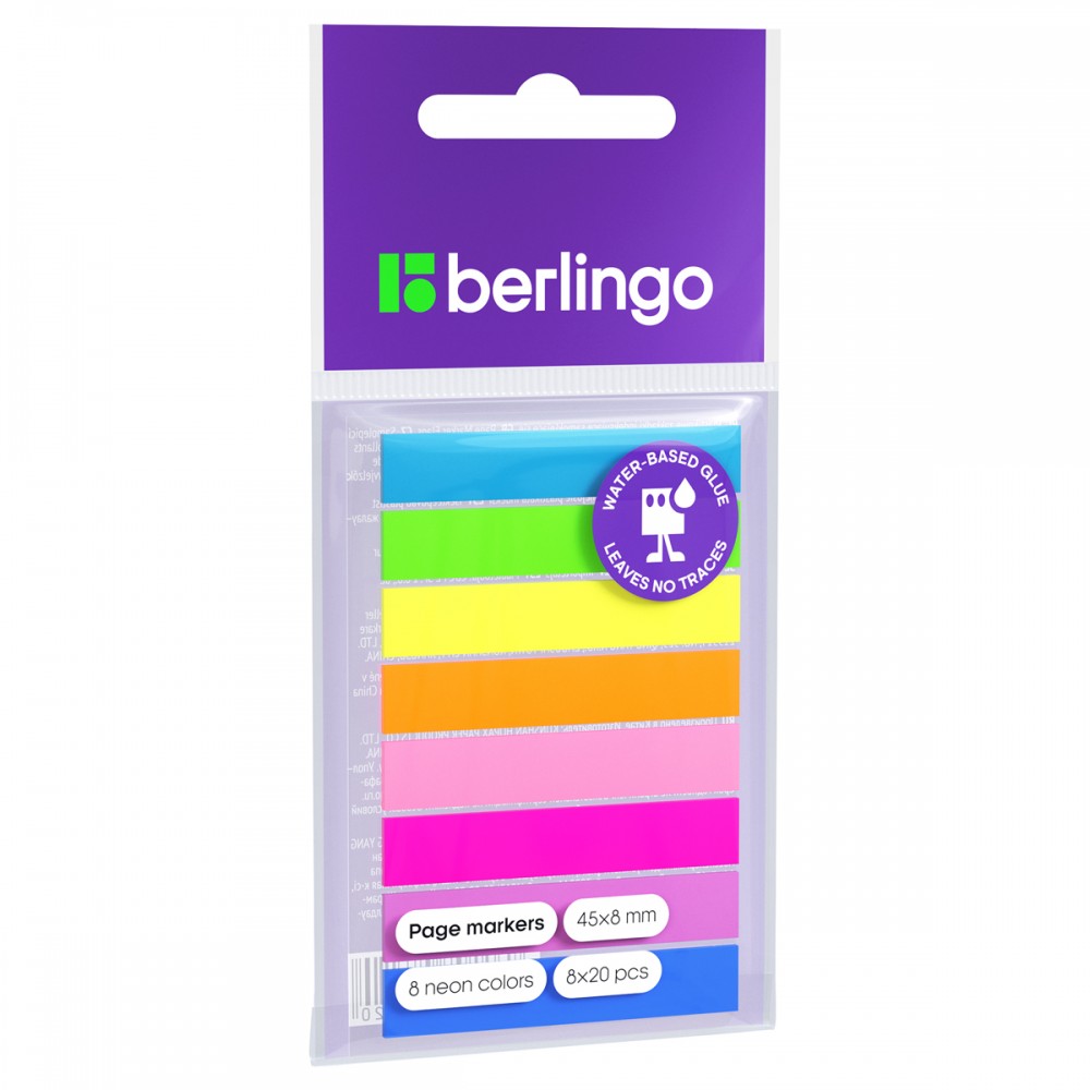Флажки-закладки Berlingo 45*8мм, 20л*8 неоновых цветов,  254407 LSz_45080
