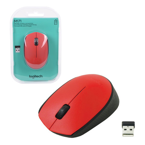 Мышь беспроводная LOGITECH M171, 2 кнопки + 1 колесо-кнопка, оптическая, красная, 910-004641/511999