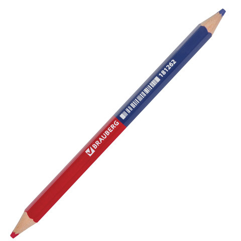 Карандаш двухцветный, красно-синий, утолщённый, BRAUBERG, заточенный, грифель 4,0 мм, 181262