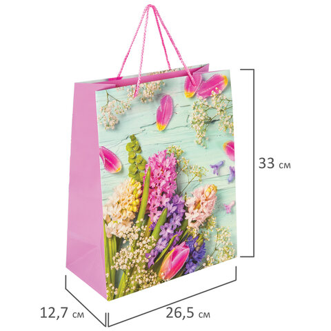 Пакет подарочный 26,5x12,7x33 см ЗОЛОТАЯ СКАЗКА &quot;Spring Flowers&quot;, глиттер, розовый с голубым, 608247
