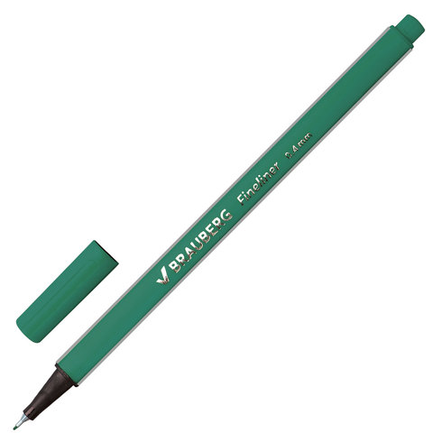 Ручка капиллярная BRAUBERG &quot;Aero&quot;, трехгранная, металлический наконечник, 0,4 мм, темно-зеленая, 142251