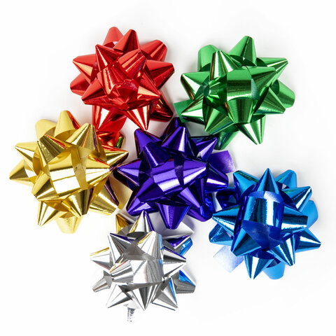 Бант-звезда d = 7,5 см для подарка, металлизированные цвета ассорти, ЗОЛОТАЯ СКАЗКА, 591842