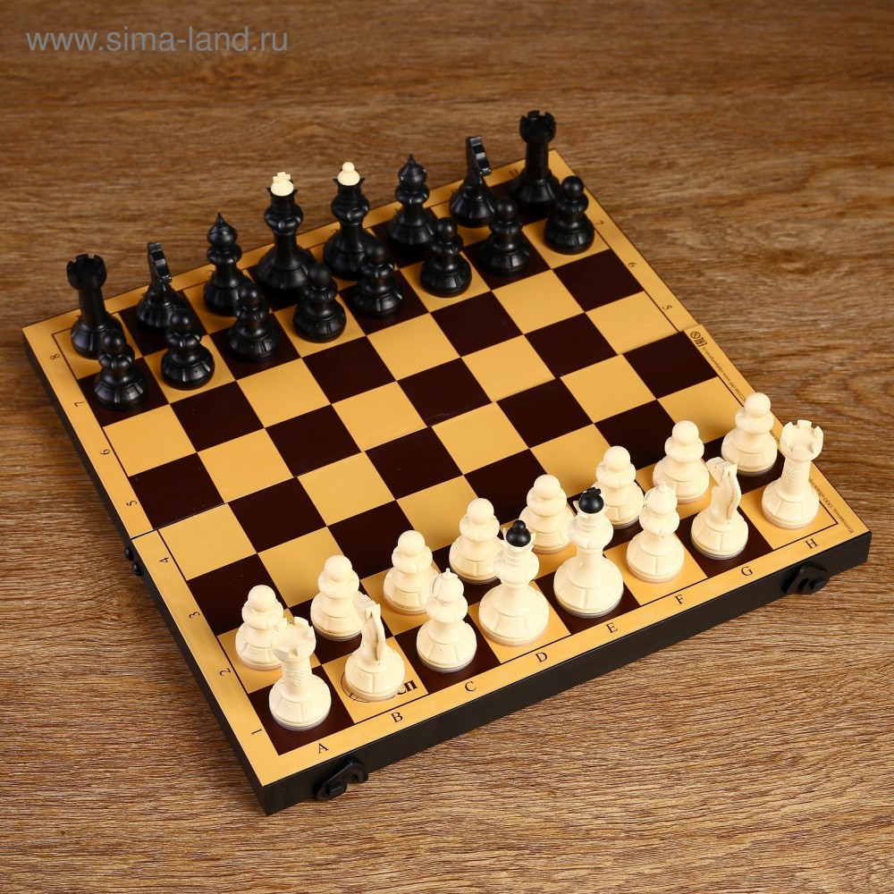 Шахматы  обиходные (пластик) с деревянной шахматной доской, высота короля 71 мм (доска 30/30см) 03-016
