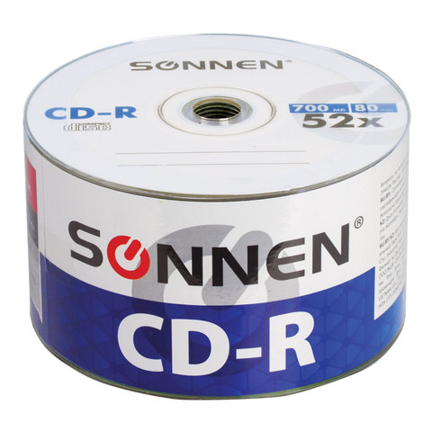 Диски CD-R SONNEN, 700 Mb, 52x, Bulk, 50 шт., 512571