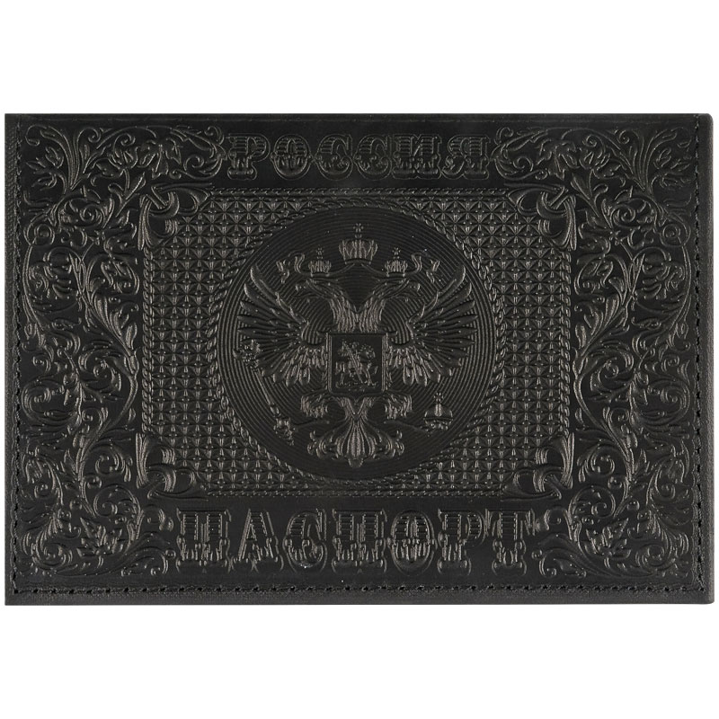 Обложка для паспорта OfficeSpace &quot;Россия&quot;, кожа, тиснение, черная 339841