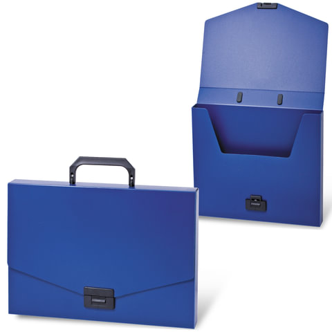 Папка-портфель пластиковая BRAUBERG &quot;Energy&quot;, А4 (330х256х32 мм), без отделений, синий, 222082