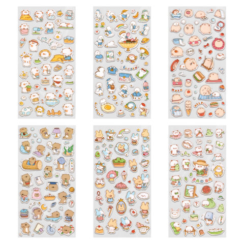 Наклейки декоративные "Милые животные", 17,5х9 см, ассорти 6 видов, FUNSTER (ФАНСТЕР), 666081