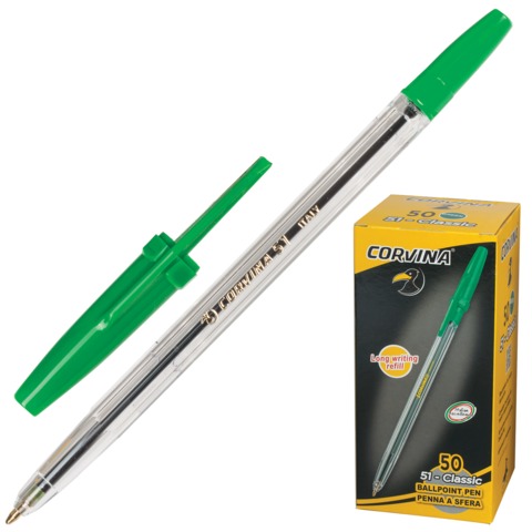 Ручка шариковая CORVINA 51 &quot;Classic&quot;, корпус прозрачный, узел 1 мм, линия 0,7 мм, зеленая, 40163/04/ 140303, 002106 012561