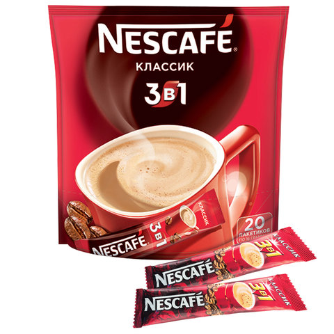 Кофе растворимый NESCAFE &quot;3 в 1 Классик&quot;, 20 пакетиков по 16 г (упаковка 320 г), 12235512