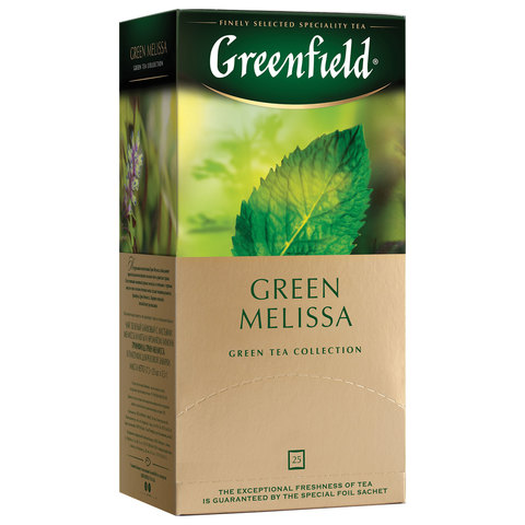 Чай GREENFIELD (Гринфилд) &quot;Green Melissa&quot;, зеленый, 25 пакетиков в конвертах по 1,5 г