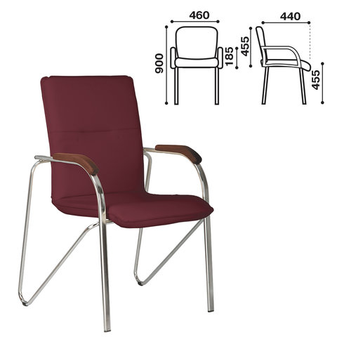 Кресло для приемных и переговорных &quot;Samba&quot; (дерево 1.023), хромированный каркас, кожзам бордовый V-25  530572