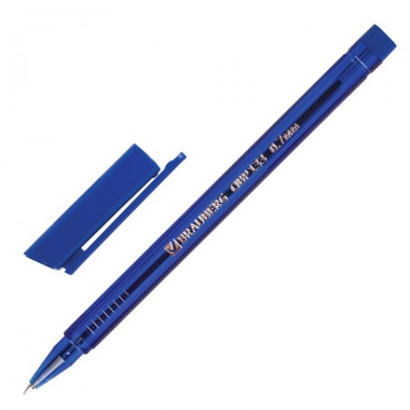Ручка шариковая масляная BRAUBERG &quot;Marine&quot;, корпус тонированный синий, узел 0,7 мм, линия 0,3 мм, синяя, 142709