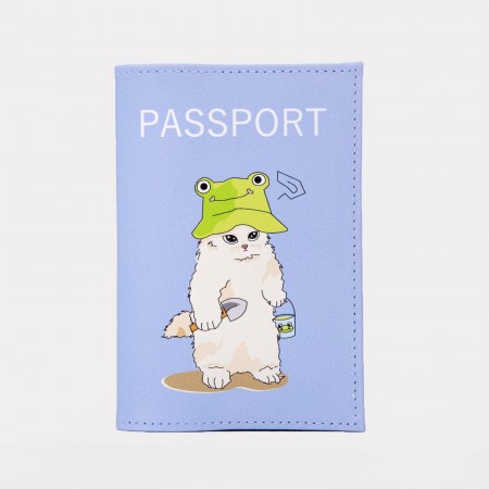 Обложка для паспорта 9,5*0,3*13,5 см, ПВХ, &quot;Кот -лягушка&quot;, голубой 9192287