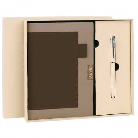 Ежедневник в наборе с ручкой А5, 144x210 мм, BRAUBERG "Style" под кожу, 160 листов, бежевый, 116861