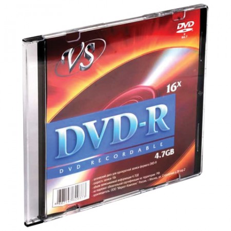 Диск DVD-R VS, 4,7 Gb, 16x, Slim Case (1 штука), VSDVDRSL01   511550