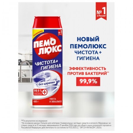 Чистящее средство 480 г, ПЕМОЛЮКС, чистота и гигиена, "Пихта и эвкалипт", порошок, 2415956 601895